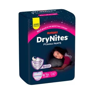 Drynites Pijama Pants Teen Pañales de Noche Talla 8-13 Años (braguitas Absorbentes), para Niñas (30 a 48 Kg) 13 Uds.