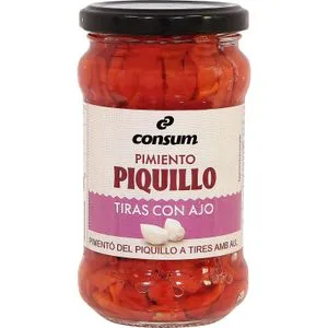 Pimiento Piquillo Tiras con Ajos Frasco 225 Gr