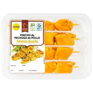 Pincho Moruno de Pechuga de Pollo con Adobo Amarillo Uvesa 320 G,