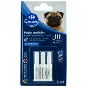 Pipetas Repelentes contra Insectos para Perros Pequeños Carrefour 3x1 Ml.