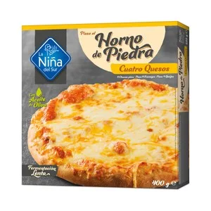 LA Niña del SUR Pizza 4 Quesos (edam, Emmental, Cheddar y Mozzarella) Hecha al Horno de Piedra 400 G.