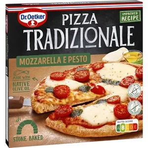 Pizza con Queso Mozzarella Tomate Cherry y Pesto Mozzarella Dr.oetker Tradizionale