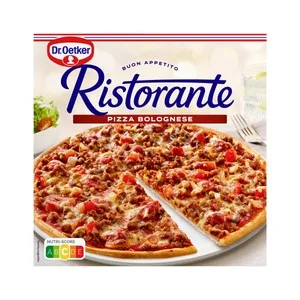 Dr. Oetker Pizza de Masa Fina y Crujiente Cubierta con Tomate, Carne Picada de Vacuno y Queso Ristorante 375 G.