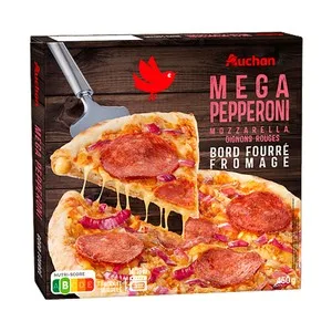 Producto Alcampo Pizza de Mozarella, Cebolla Roja y Pepperoni, con Borde Relleno de Queso 450 G.