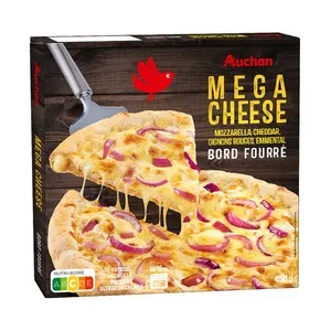 Producto Alcampo Pizza de Mozarella, Cheddar, Cebolla Roja y Emmental con Borde Relleno de Queso 450 G.