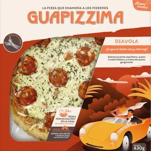 Pizza Diavola Salami Picante, Queso Curado Italiano y Crema de Queso Gorgonzola Triple Fermentación Guapizzima