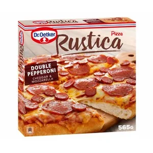 Dr. Oetker Pizza Rustica con Doble de Pepperoni y Queso Mozzarella y Cheddar Rústica 565 G.