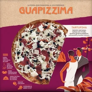 Pizza Tartufina Jamón Serrano, Salsa con Trufa, Queso Grana Padano, Mozzarella y Queso Italiano de Fermentación Lenta Envase 400 G Guapizzima