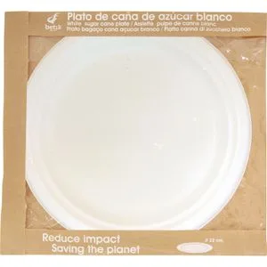 Plato Caña de Azúcar 22 Cm, Biodegradable 15 u