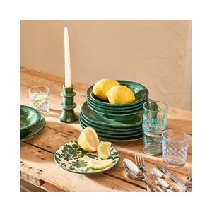 Plato Postre Gres Pintado a Mano Verde Hierba. Auchan