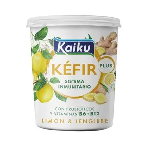Kaiku Plus Kéfir con Probióticos y Vitaminas B6 y B12, Sabor a Limón y Jenjibre 350 G.