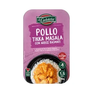 LA Carloteña Pollo Tikka Masala con Arroz Basmati, Listo para Calentar y Comer 300 G.