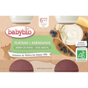 Postre de Bebida de Avena, Plátano y Arándanos Ecológico 100% Vegetal desde 6 Meses Pack 2 100% Vegetal Babybio