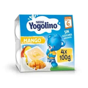 Postre Lácteo Mango desde 6 Meses Nestlé Yogolino sin Gluten y sin Azúcar Añadido Pack de 4 Unidades de 100 G.
