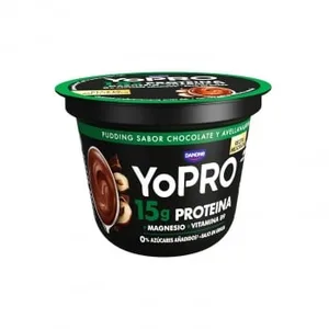 Postre Lácteo Pudding Sabor a Chocolate y Avellana Danone Yopro sin Gluten 150 G.