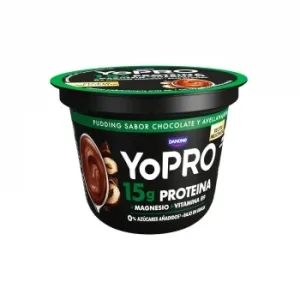 Postre Lácteo Pudding Sabor a Chocolate y Avellana Danone Yopro sin Gluten 150 G.