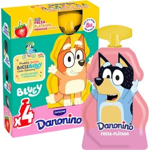 Pouch Sabor Fresa y Plátano con Calcio + Vitamina D para Llevar sin Gluten Pack 4 Danone Danonino