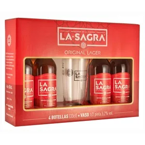 LA Sagra Premium Lager Estuche de Cervezas 4 Uds X 33cl + Vaso.