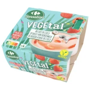 Preparado de Coco Sabor Fresa Carrefour Sensation Pack de 4 Unidades de 100 G.