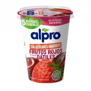 Preparado de Soja Sabor Frutos Rojos con Dátiles sin Azúcar Añadido sin Gluten y sin Lactosa Alpro 400 G.