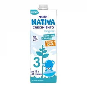 Preparado Lácteo Infantil de Crecimiento desde 12 Meses Nestlé Nativa 3 sin Azúcar Añadido Brik 1 L.