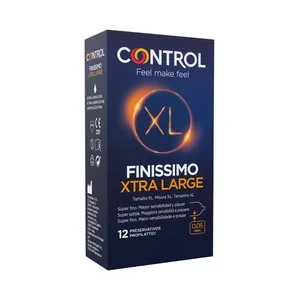 Control Preservativo Lubricados Super Finos (0.05mm) y de Tamaño Xl, para una Mayor Sensibilidad Control Finissimo Xl 12 Uds.