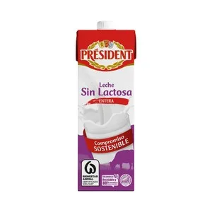President Leche de Vaca Entera y sin Lactosa de Origen 100% Española  6 X 1 L. 6000 ML