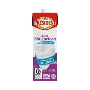 President Leche de Vaca Desnatada y sin Lactosa de Origen 100% Española  1 L. 1000 ML