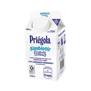 Priégola Leche Fermentada para Beber con Lcasei, Fibra Alimentaria, Fermentos Lácticos Vivos y Sabor Natural Simbiotic 500 Ml.