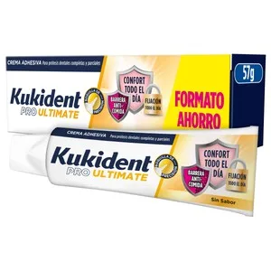 Kukident Pro Ultimate Crema Adhesiva para Prótesis Dental Completas y Parciales, sin Sabor 57 G.