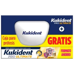 Kukident Pro Ultimate Crema Adhesiva para Prótesis Dental, sin Sabor + Caja para Prótesis 57 G.