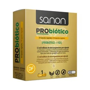 Sanon Probióticos con Microorganismos, FOS y Vitamina C (complemento Alimenticio) 30 Cápsulas Vegetales.