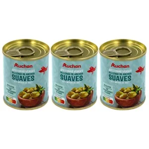 Producto Alcampo Aceitunas Verdes Suaves Rellenas de Anchoa y con un 35% Menos de Sal 3 X 50 G. 150 G