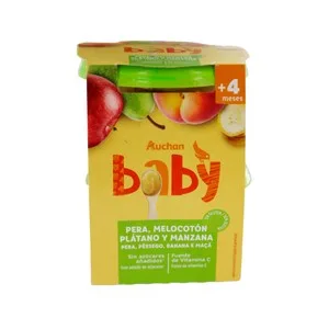 Producto Alcampo Baby Tarritos de Frutas (pera, Melocotón, Plátano y Manzana) a Partir de 4 Meses 2 X 200 G. 400 G