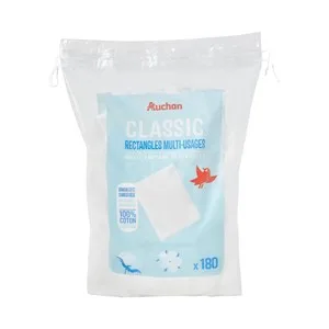 Producto Alcampo Classic Desmaquilladores Rectangulares Multiusos de Algodón 100% 180 Uds.