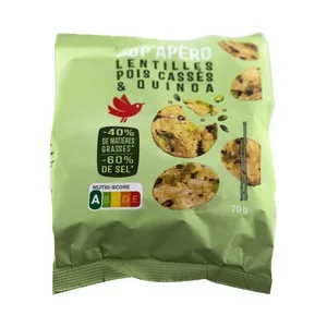 Producto Alcampo Crackers Pop´apéro (lentenjas, Guisantes Negros y Quinoa) 70 G.