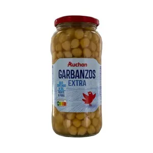 Producto Alcampo Garbanzos Extra, Cocidos y con bajo Contenido en Sal Bote 400 G.