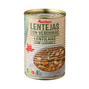 Producto Alcampo Lentejas con Verduras, Listas para Calentar y Comer Lata de 430 G.