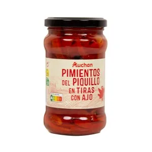 Producto Alcampo Pimientos del Piquillo al Ajillo en Tiras Frasco de 220 G. 225 G