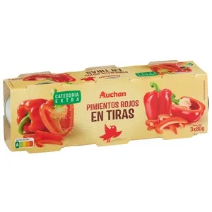 Producto Alcampo Pimientos Rojos al Natural Tiras 3x60g. 180 G