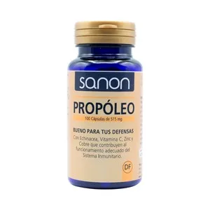 Sanon Propóleo, Echinacea, Vitamina C, Zinc y Cobre 100 Cápsulas. 120 UD