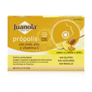 Própolis con Miel, Zinc y Vit C Sabor Limón y Miel en Pastillas Blandas Juanola sin Gluten 24 Ud.