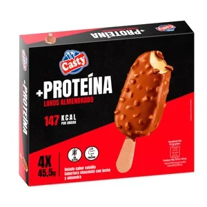 Casty + Proteína Helado Vainilla con Alto Contenido en Proteínas, Chocolate con Leche y Almendra 4 X 70 Ml. 280 ML