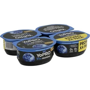 Proteínas Sabor Arándano 0% Azúcares Añadidos 0% M.g. Pack 4 + Magnesio + Vitamina B9 Danone Yopro 120 G