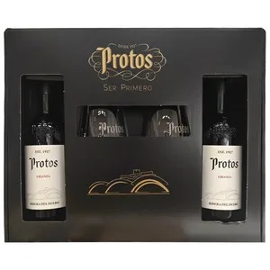 Protos  Estuche con 2 Botellas de Vino Tinto Crianza con D.o. Ribera del Duero + 2 Copas.