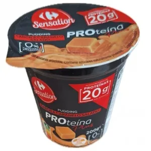 Pudding Sabor a Caramelo Salado Proteína Plus Carrefour Sensation sin Gluten y sin Azúcar Añadido 200 G.