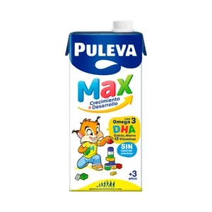 Puleva Max Crecimiento + Desarrollo Bebida Láctea Infantil, Enriquecida con Calcio, Hierro, 12 Vitaminas y Omega 3 1 L. 1000 ML