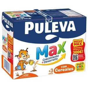 Puleva Max Crecimiento + Desarrollo Bebida Láctea Infantil, Enriquecida con Cereales, Calcio, Hierro, 12 Vitaminas y Omega 3 6 X 1 L. 6000 ML