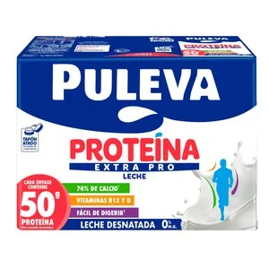Puleva Proteína Extra Pro Leche de Vaca Desnatada, sin Lactosa, con un Alto Contenido en Proteínas 6 X 1 L. 6000 ML