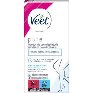 Pure Bandas de Cera Depilatoria Hipoalergénica para Piernas y Cuerpo para Pieles Sensibles Veet